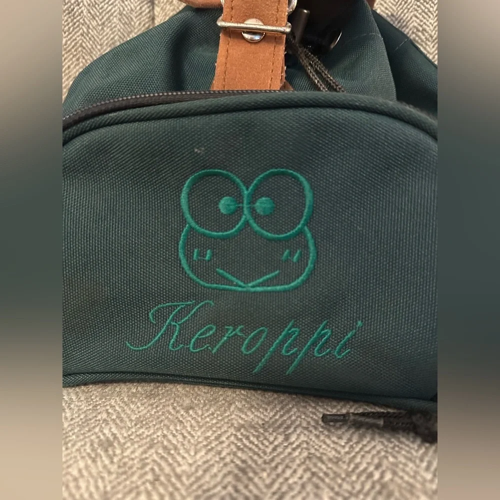 Vintage 90s Keroppi Sanrio Mini Backpack Canvas & Suede Flap - Picture 2 of 14